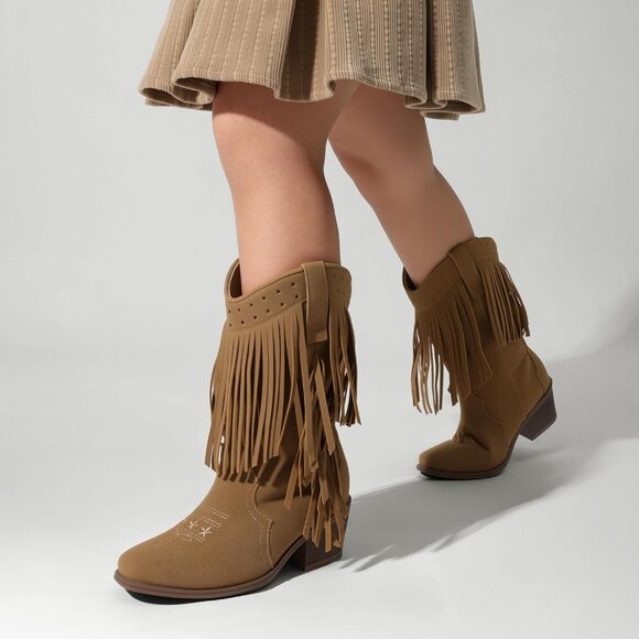 ⚡Girls Brown Cowgirl Boot Tassel Fringe Kids Western Boots Stylish & Comfortable - Picture 6 of 6